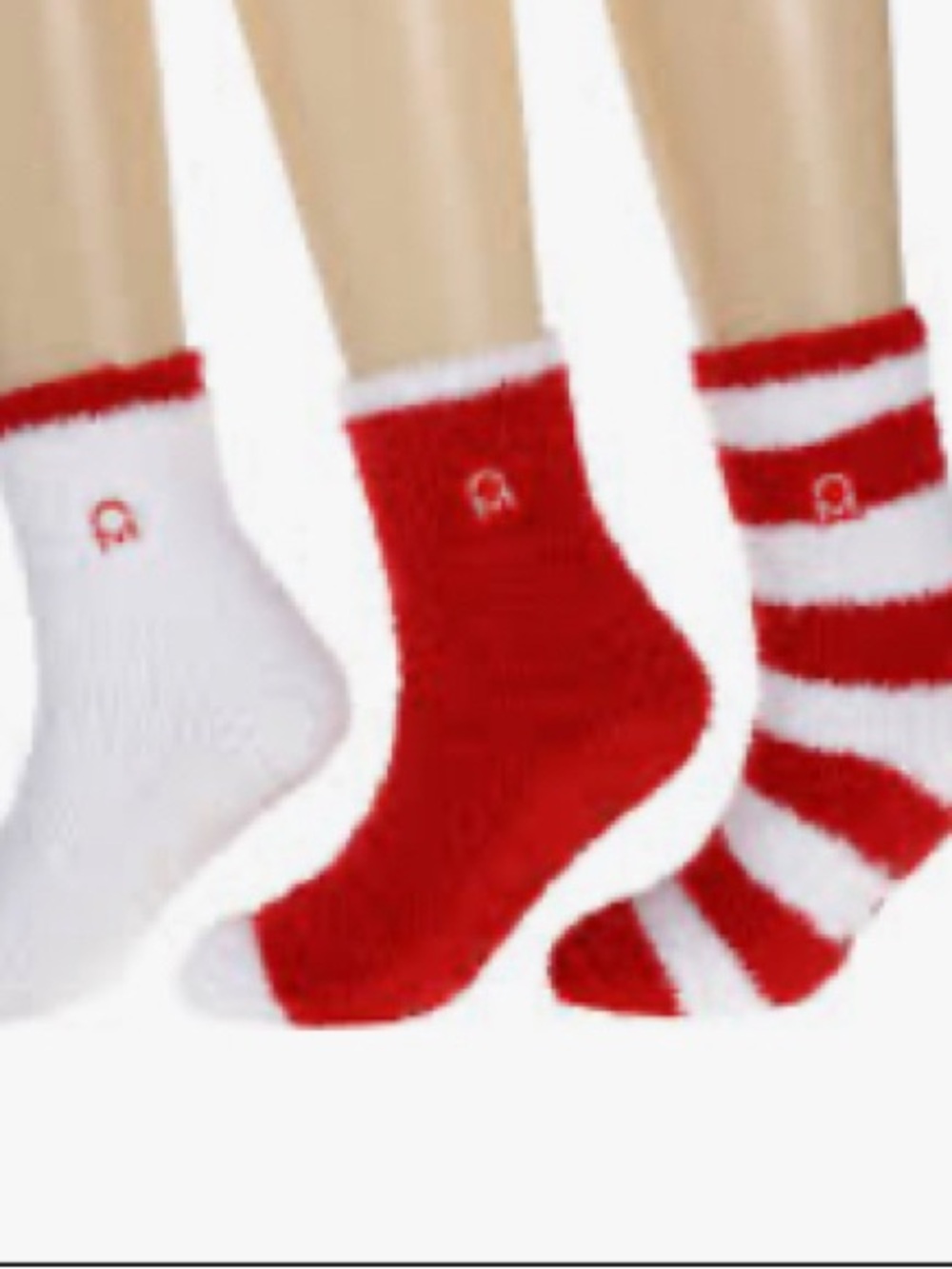Cozy Red & White Striped Fuzzy Socks pack of 3